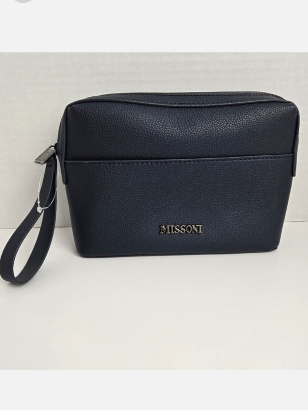 Missoni Navy Blue Pebbled Travel Cosmetic Zippered Pouch Wristlet Bag